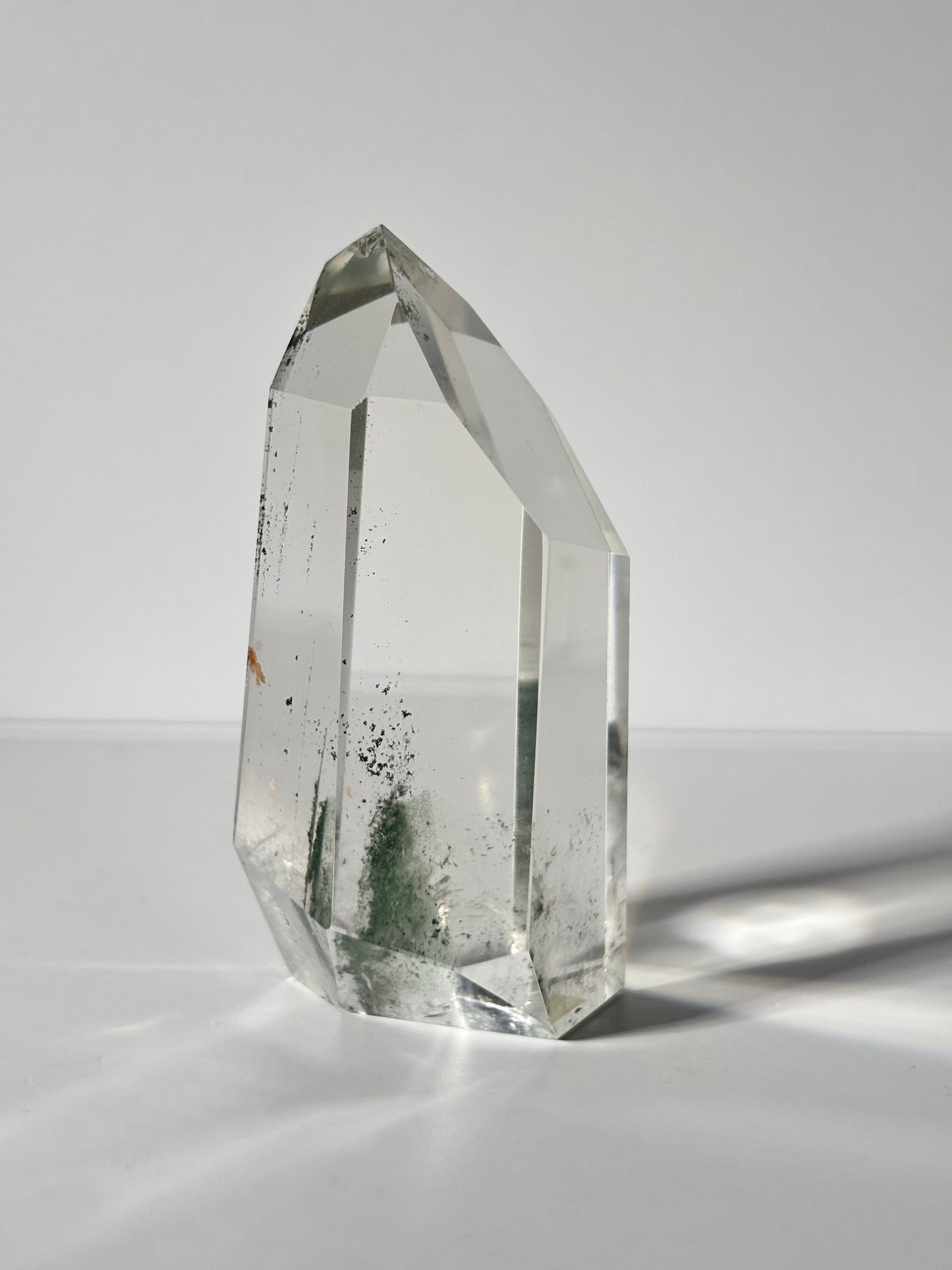 High Quality Large Rare Green Phantom Chlorite Tower With Hematite, Brazil