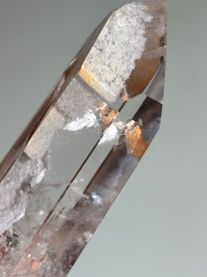 Rare Water Clear White Layered Phantom Lodalite Quartz Tower With Manifestation Quartz, Brazil