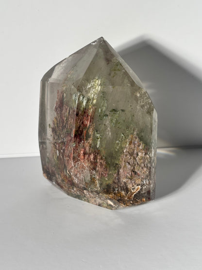 Large Collector’s Grade Bicolor Epidote x Green Amphibole Quartz Tower, Zambia