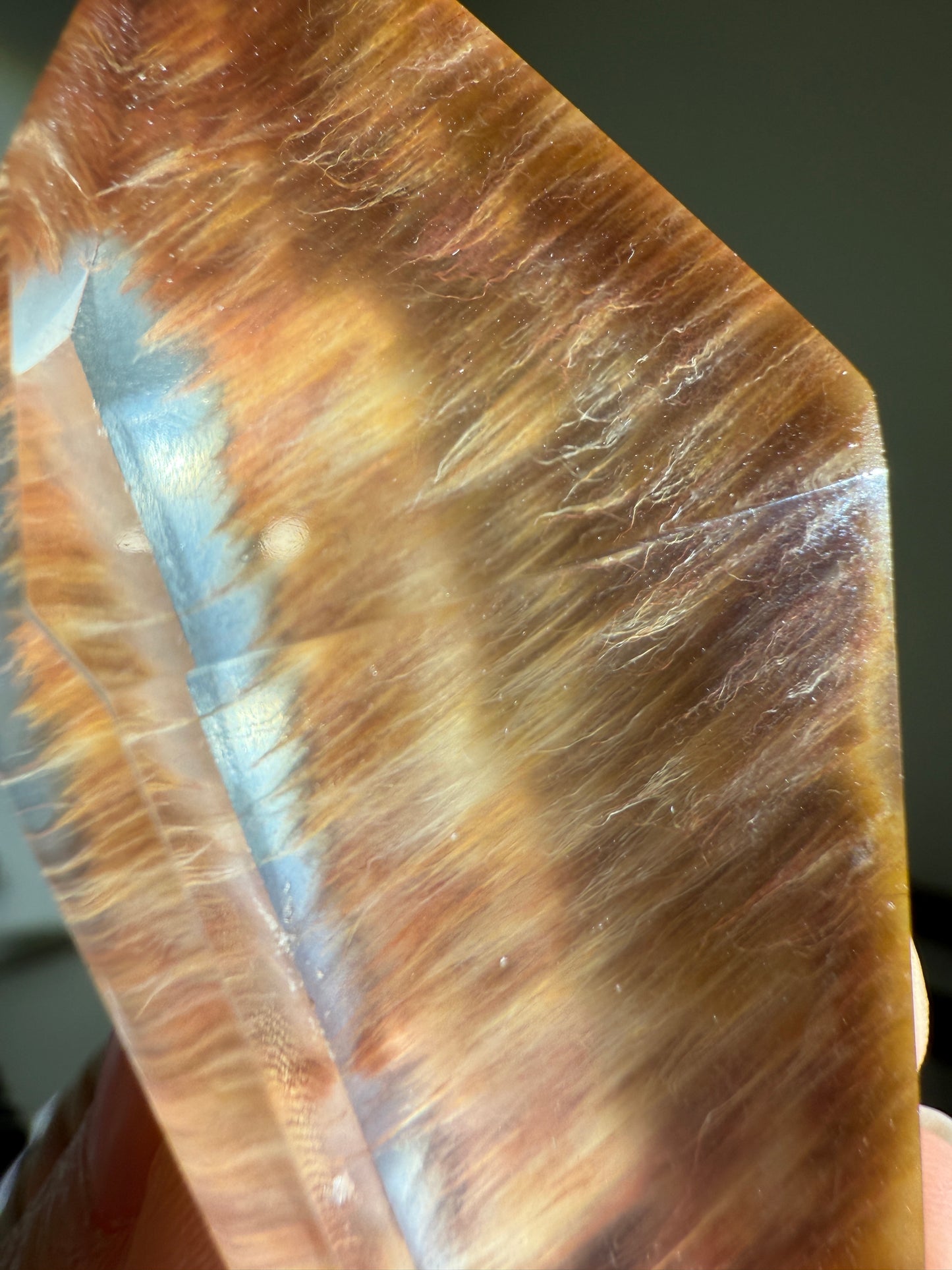 Collector's Grade Water Clear Orange Red Amphibole Quartz Double Terminated Freeform