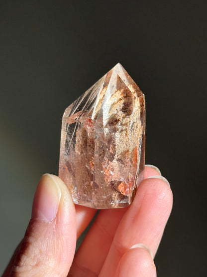 High Quality Unique Peachy Orange Lodolite in Quartz Tower, Brazil