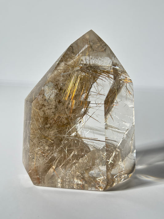 Large Collector’s Grade Silver and Copper Rutile x White Lodalite Quartz Tower, Brazil