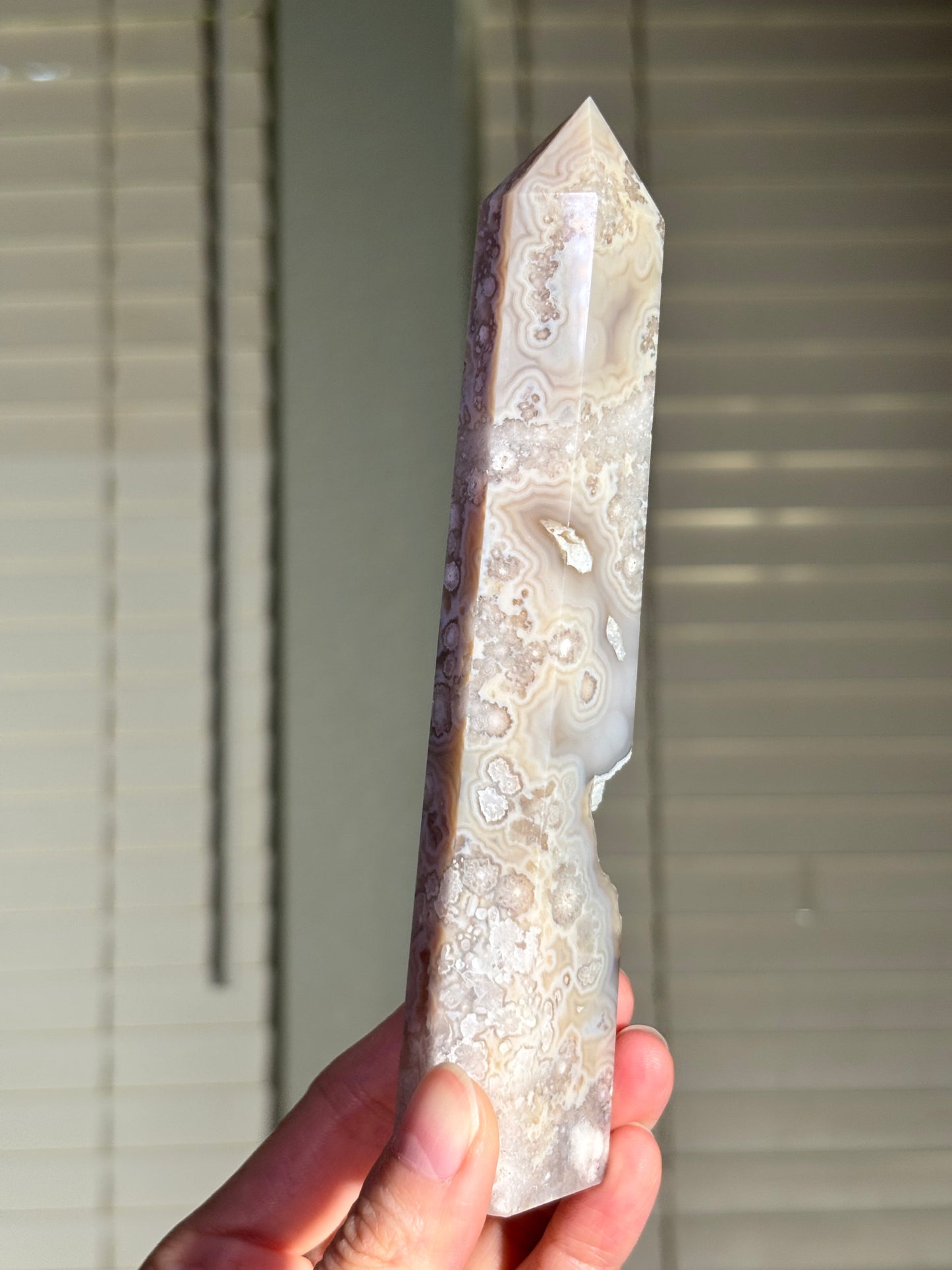 High Quality Unique Cream Beige Flower Agate Tower, Madagascar