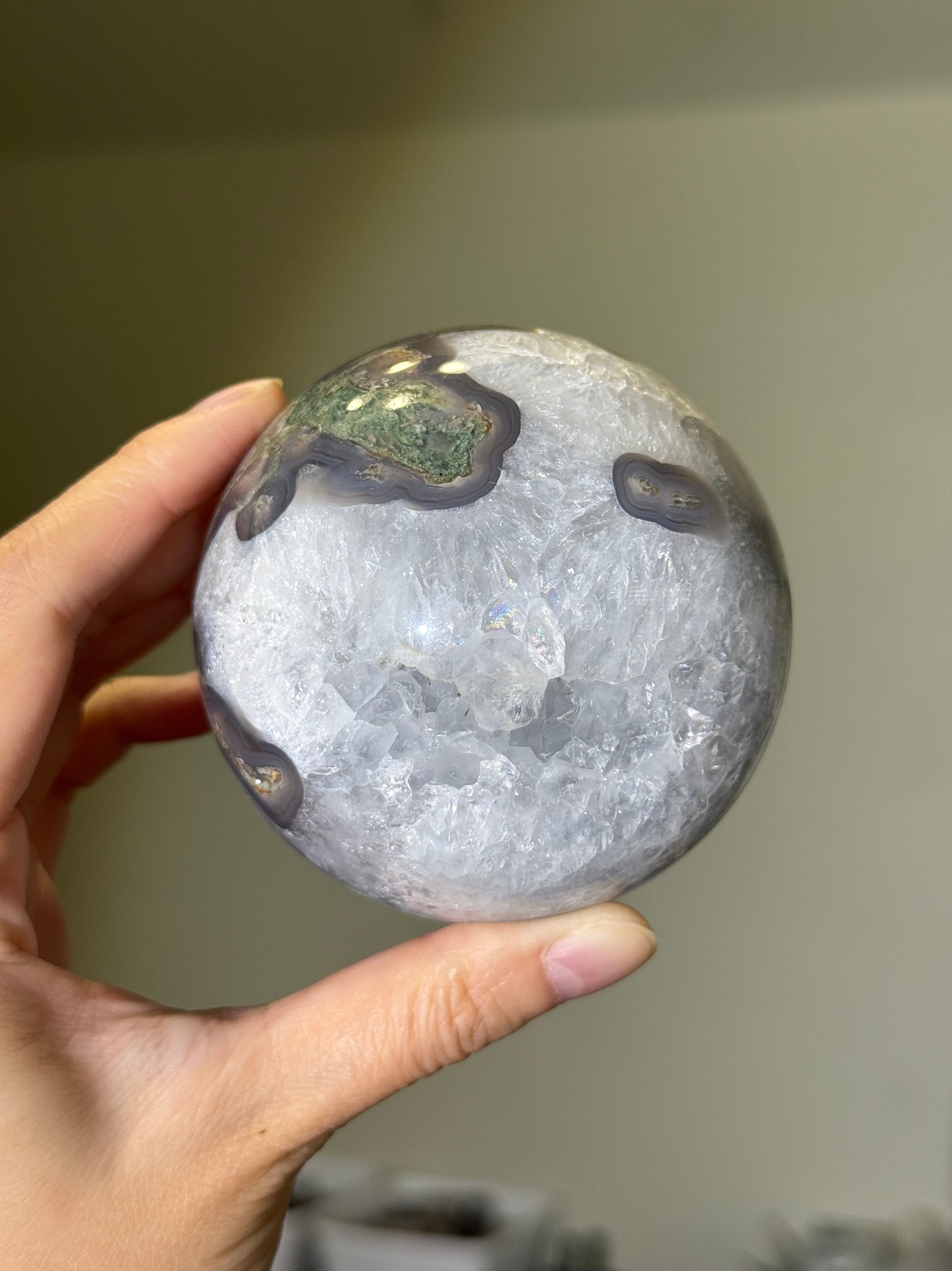 Large Quartzy Moss Agate Sphere