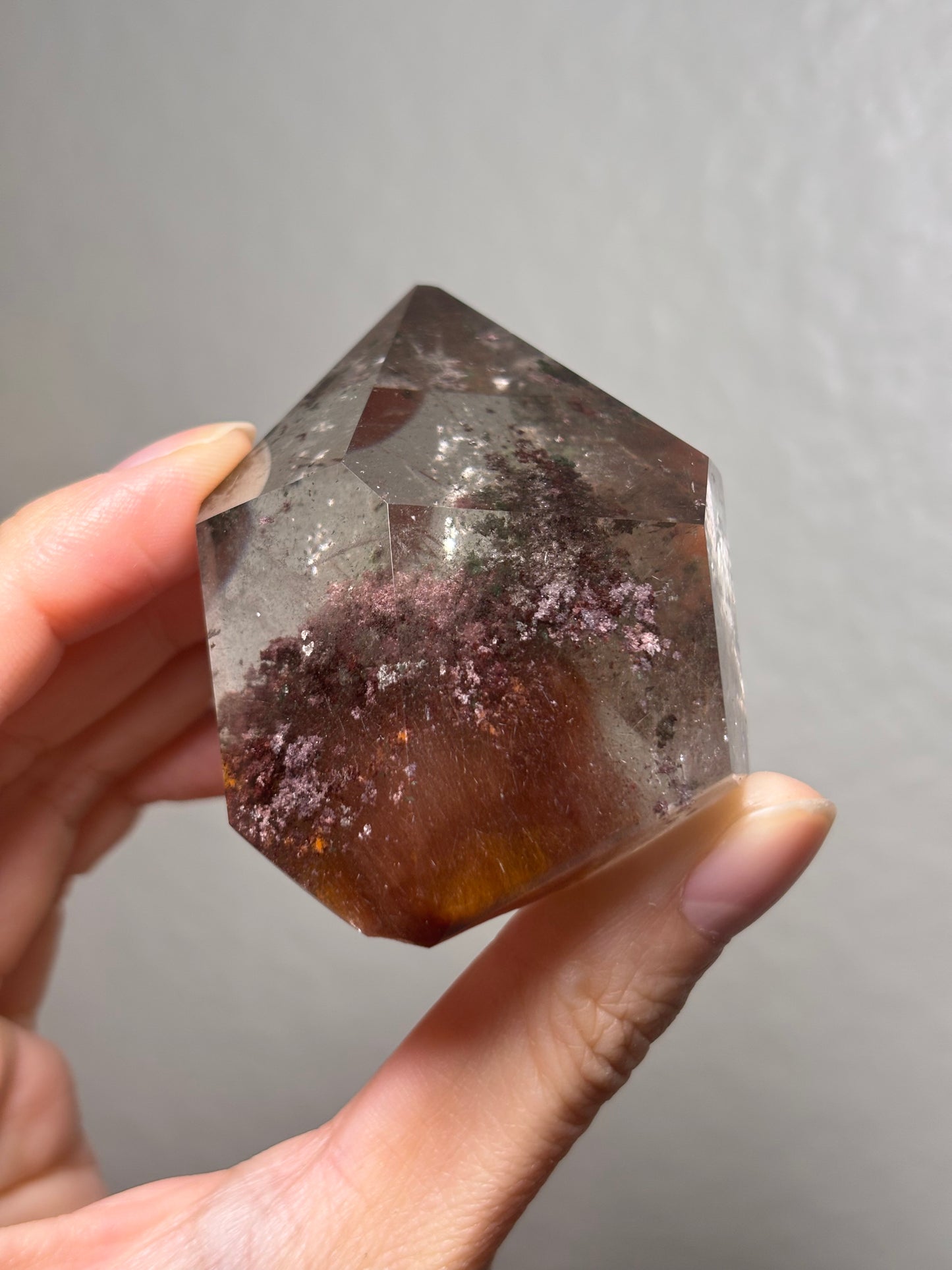 Rare Pink Garden Quartz With Pink Amphibole Freeform on Metal Stand, Brazil