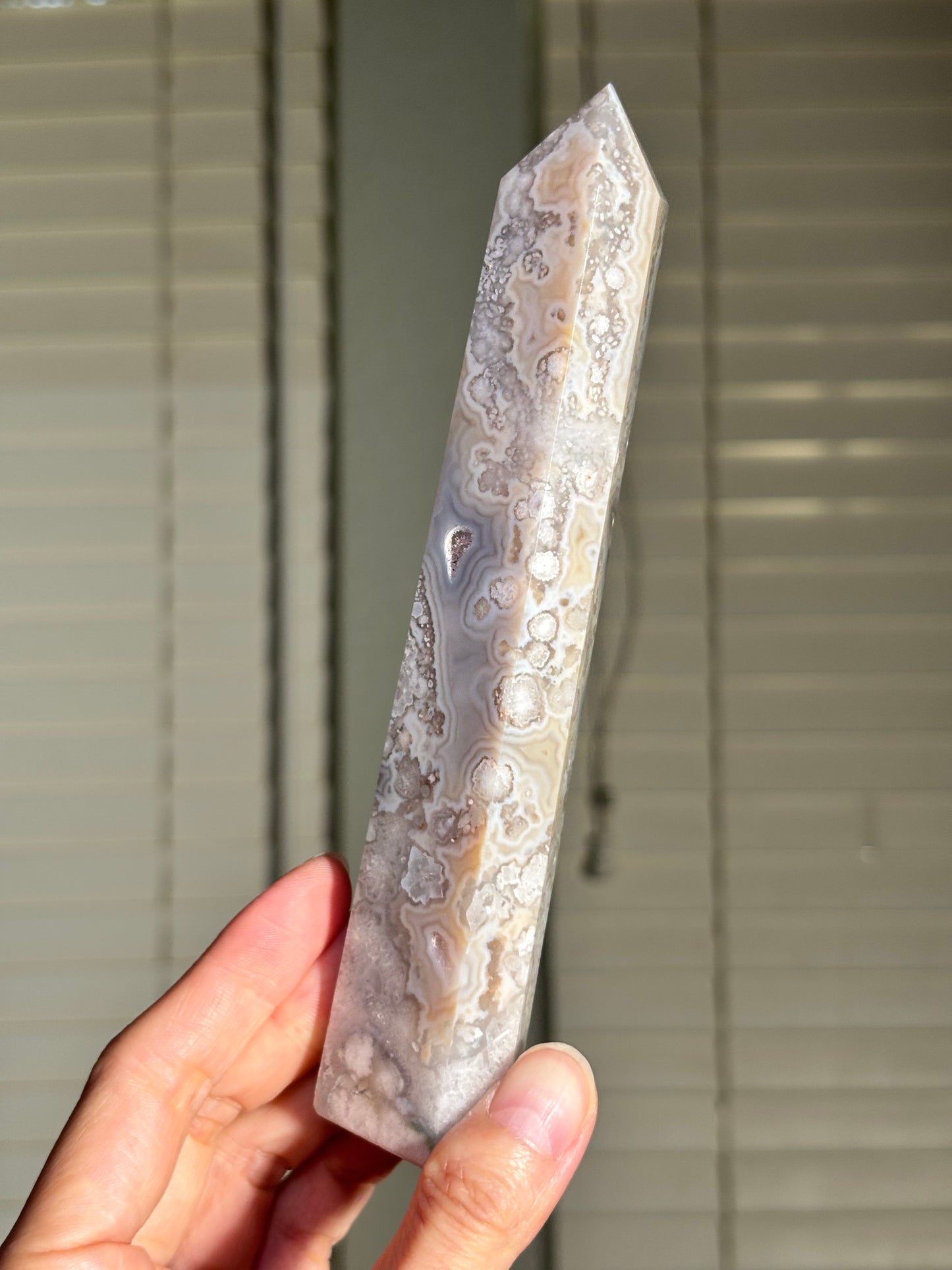 High Quality Unique Cream Beige Flower Agate Tower, Madagascar