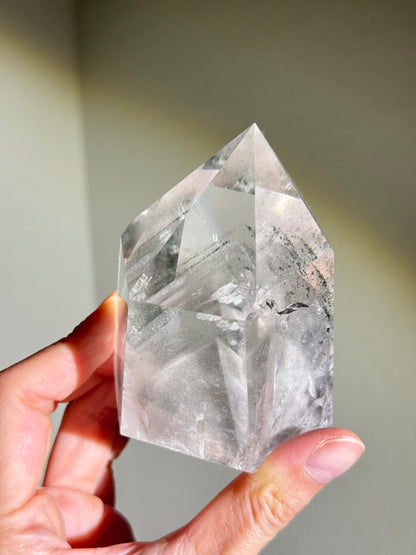 High Quality Statement Collector’s White & Green Phantom Chlorite in Quartz Tower, Brazil