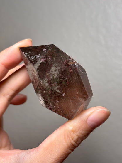 Rare Pink Garden Quartz With Pink Amphibole Freeform on Metal Stand, Brazil