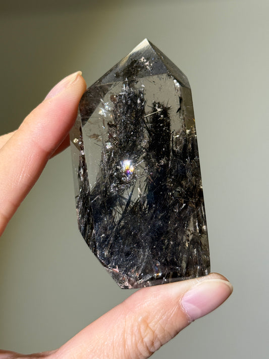 Rare Large Black Feather Rutile In Quartz Tower, Brazil