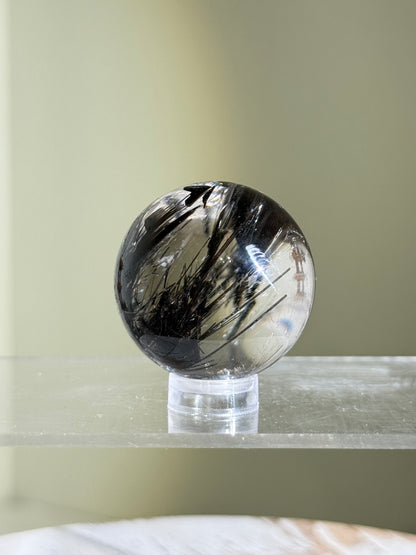 Rare Collector's Grade Black Tourmaline in Quartz Sphere, Brazil