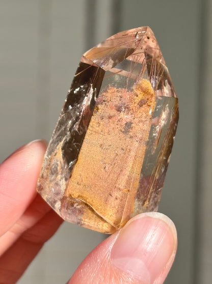 High Quality Peach Orange Lodalite With Rutile Tower, Brazil