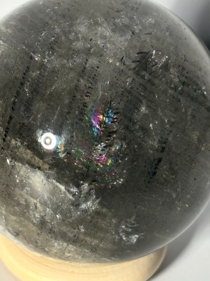 Unique Spooky White Layered Lodalite With Black Rutile Sphere, Brazil