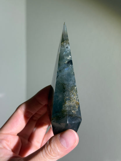 Gorgeous Blue & Orange Labradorite Pyramid, Madagascar