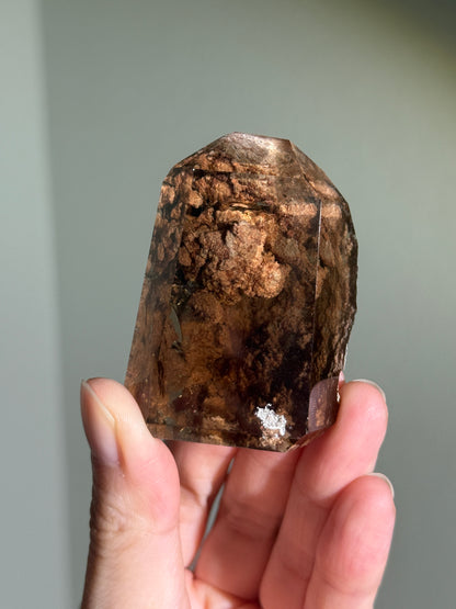 Rare Pink Lodalite in Smoky Quartz Tower, Brazil