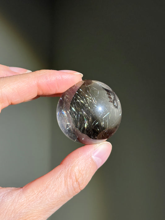 Rare Collector's Grade Water Clear Golden Shooting Star Rutile in Quartz Sphere, Brazil