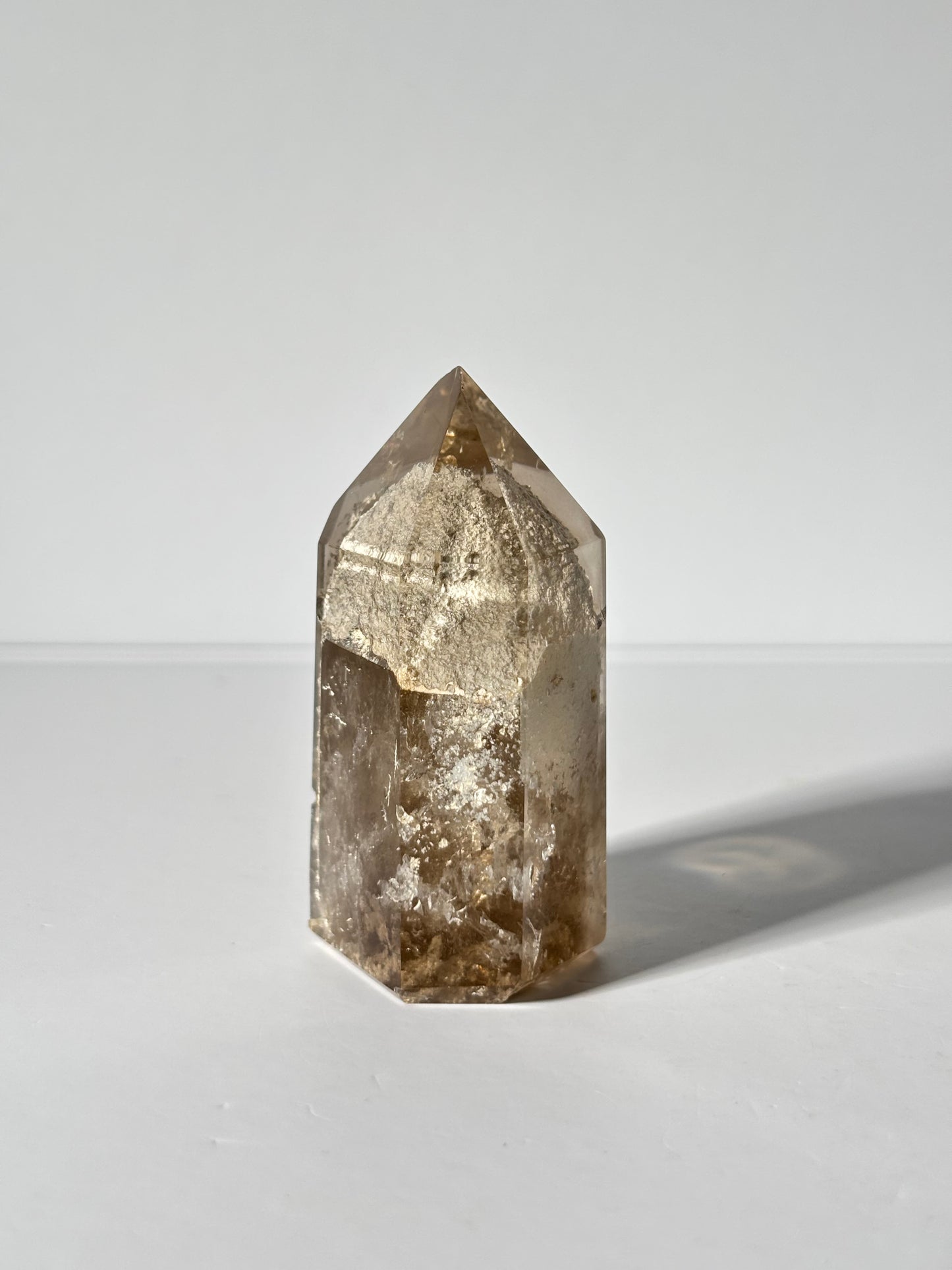 High Quality White Phantom Lodalite in Light Smoky Quartz Tower, Brazil