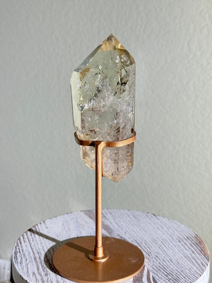 Statement Natural Champagne Rainbow Citrine Point On Customized Stand, Brazil