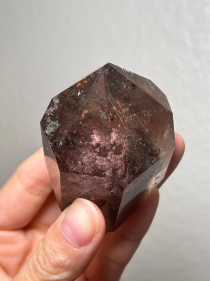 Rare Pink Garden Quartz With Pink Amphibole Freeform on Metal Stand, Brazil