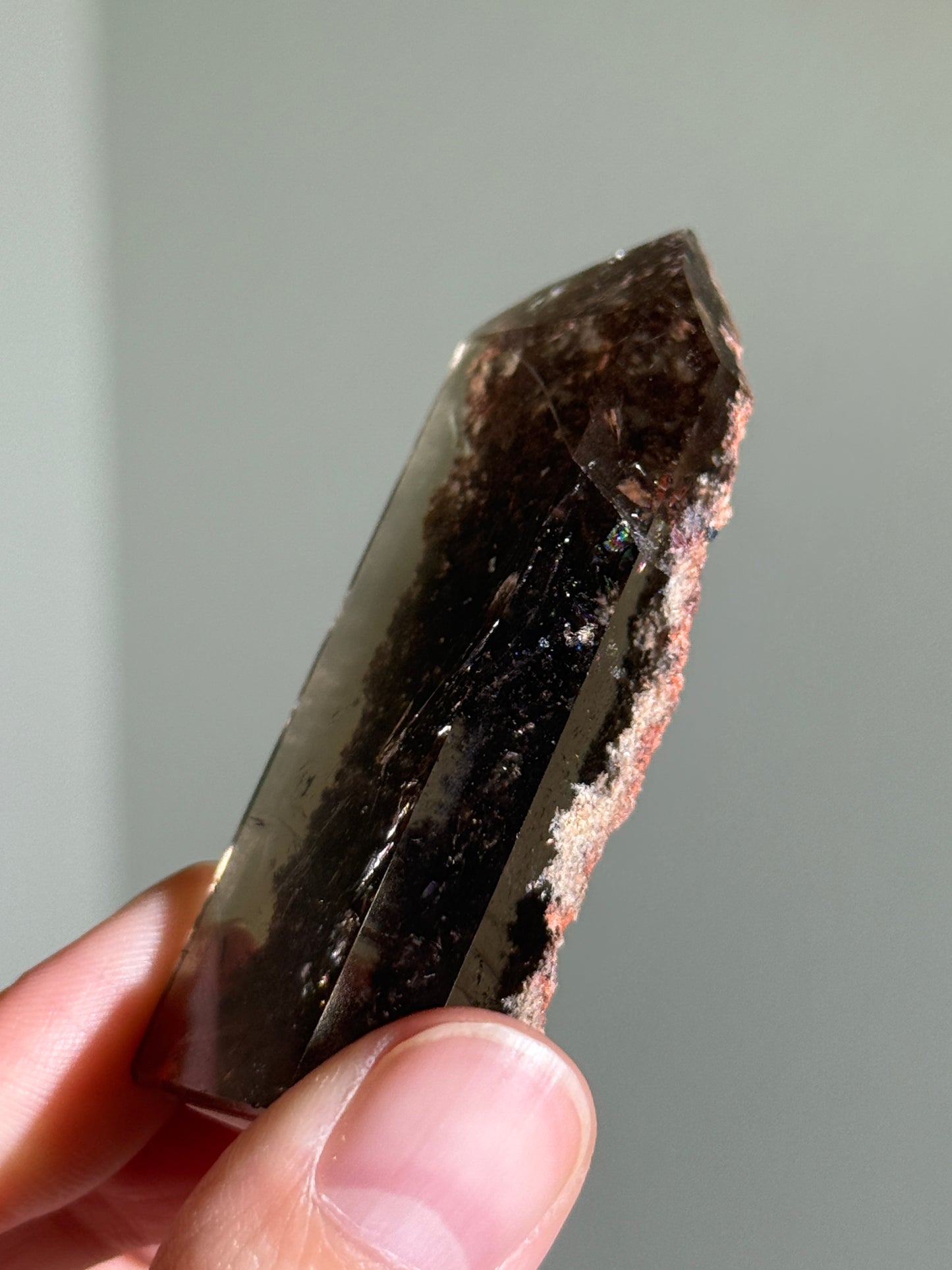 Rare Pink Lodalite in Smoky Quartz Tower, Brazil