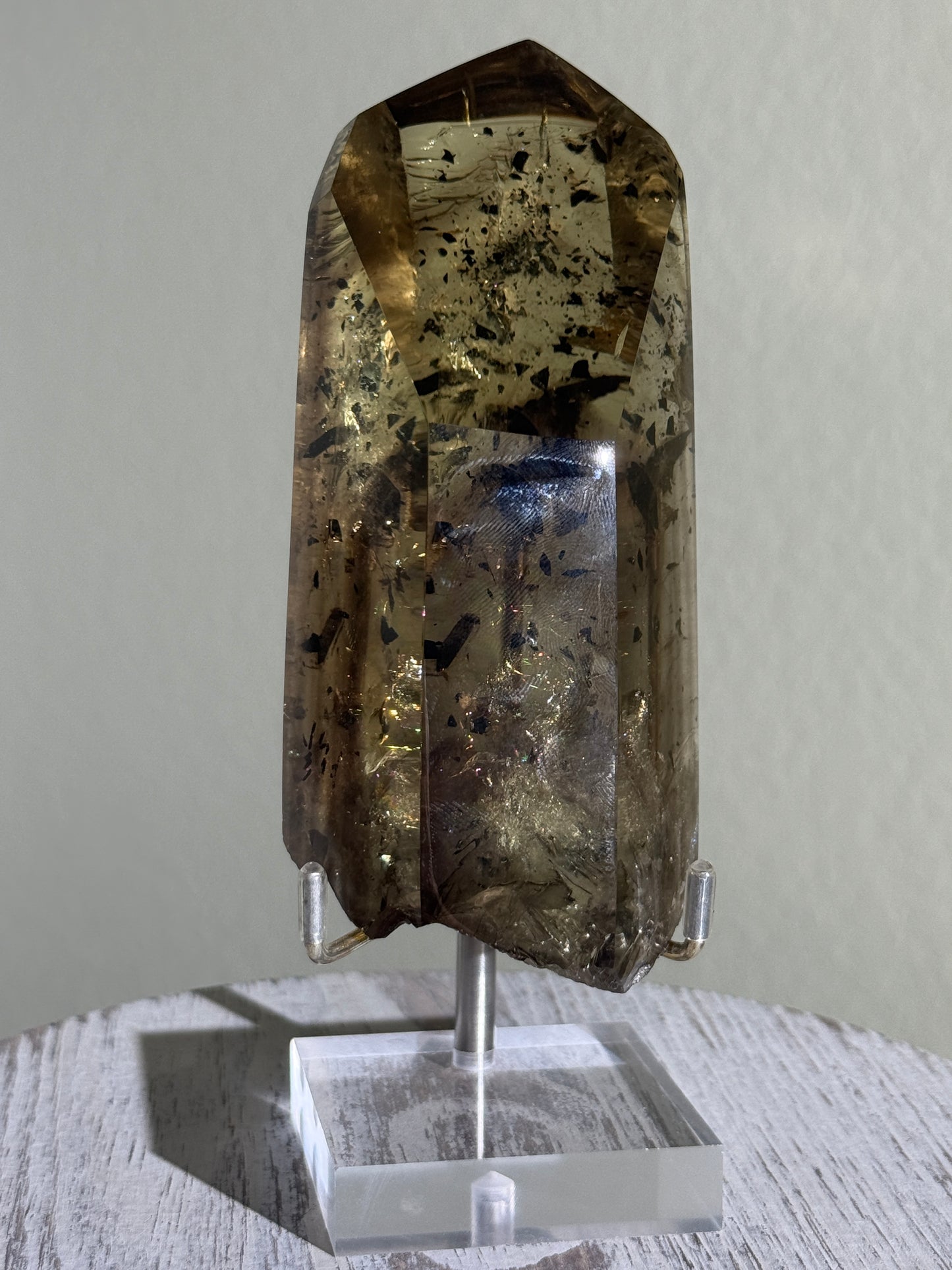 Statement Hematite in Natural Smoky Phantom Citrine Point, Brazil