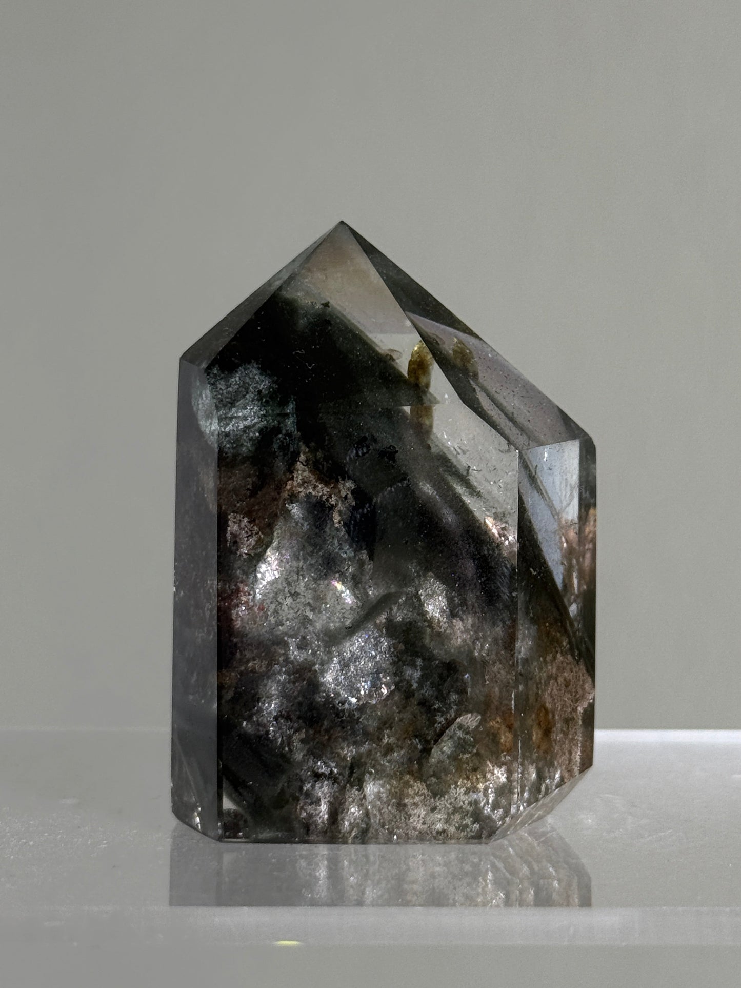 High Quality Water Clear Dark Green Phantom Chlorite Quartz Tower With Epidote, Zambia