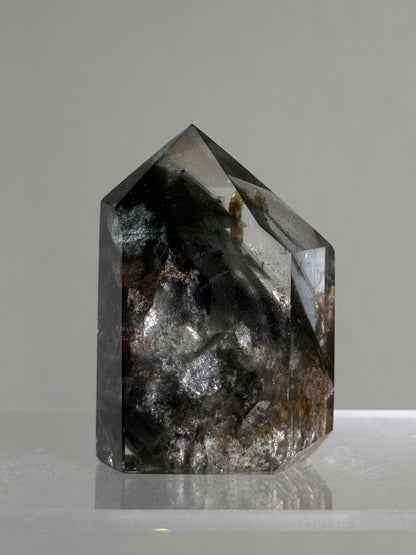 High Quality Water Clear Dark Green Phantom Chlorite Quartz Tower With Epidote, Zambia
