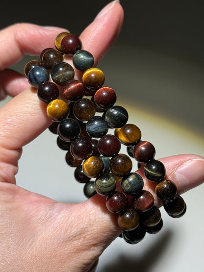 Tricolor Tiger Eye Bracelets, 8.5mm