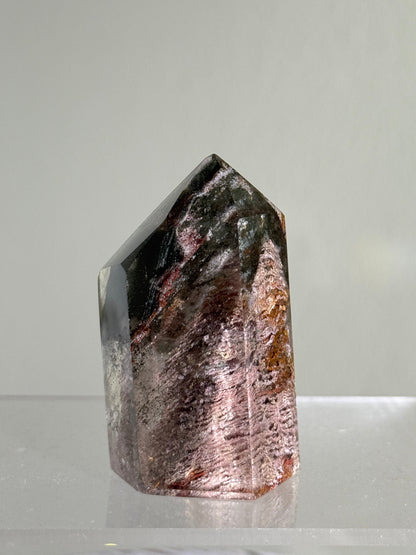 High Quality Phantom Green Chlorite Layered Pink Lodalite in Quartz Tower, Zambia