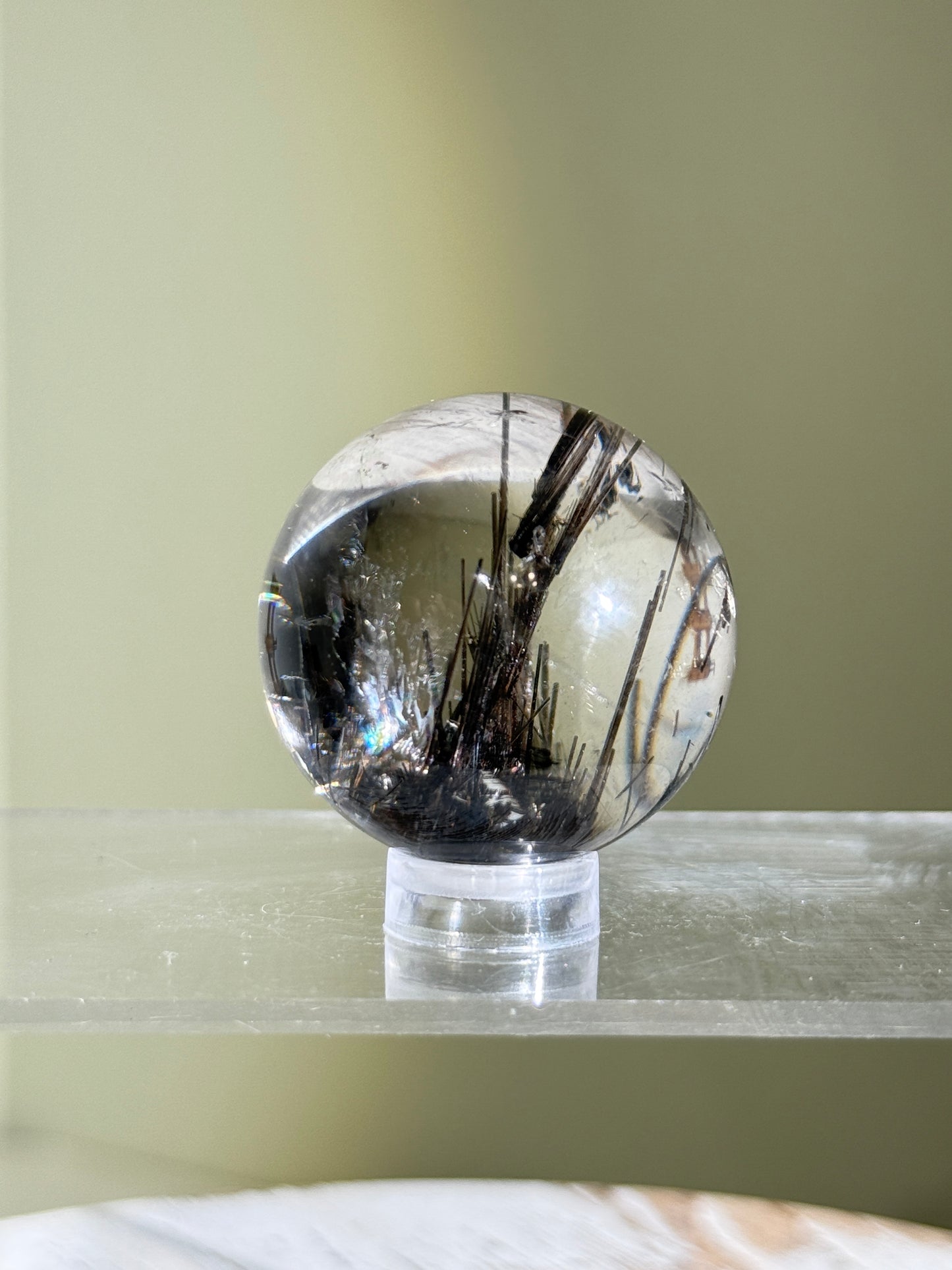 Rare Collector's Grade Black Tourmaline in Quartz Sphere, Brazil