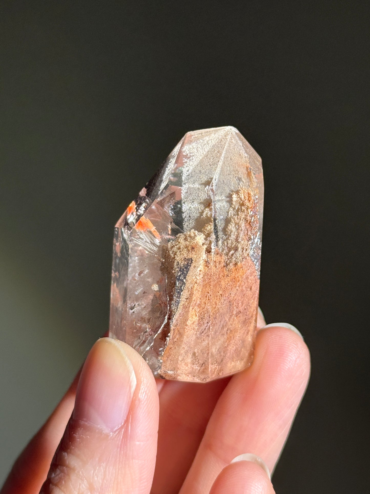 High Quality Unique Peachy Orange Lodolite in Quartz Tower, Brazil