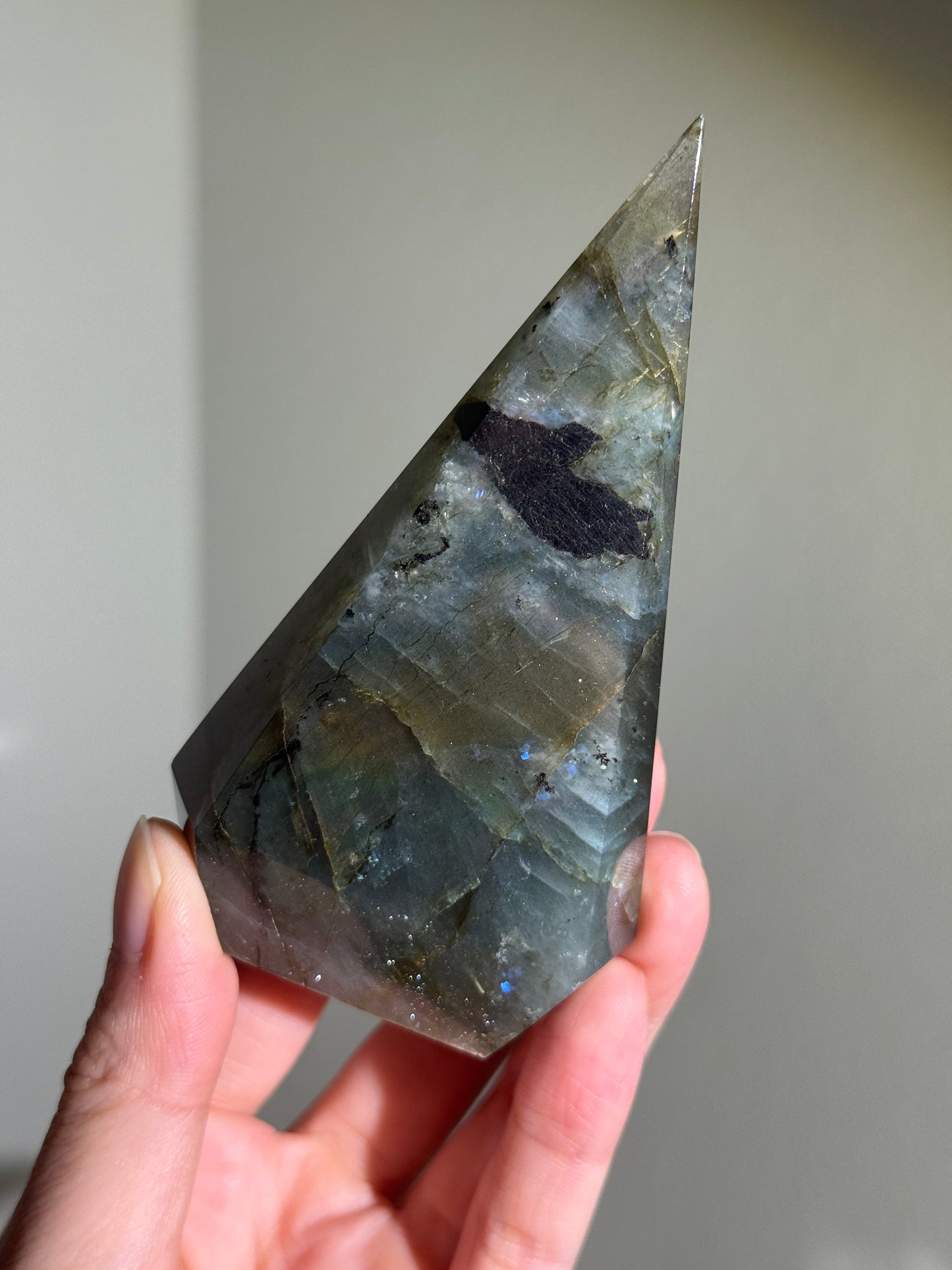 Gorgeous Blue & Orange Labradorite Pyramid, Madagascar