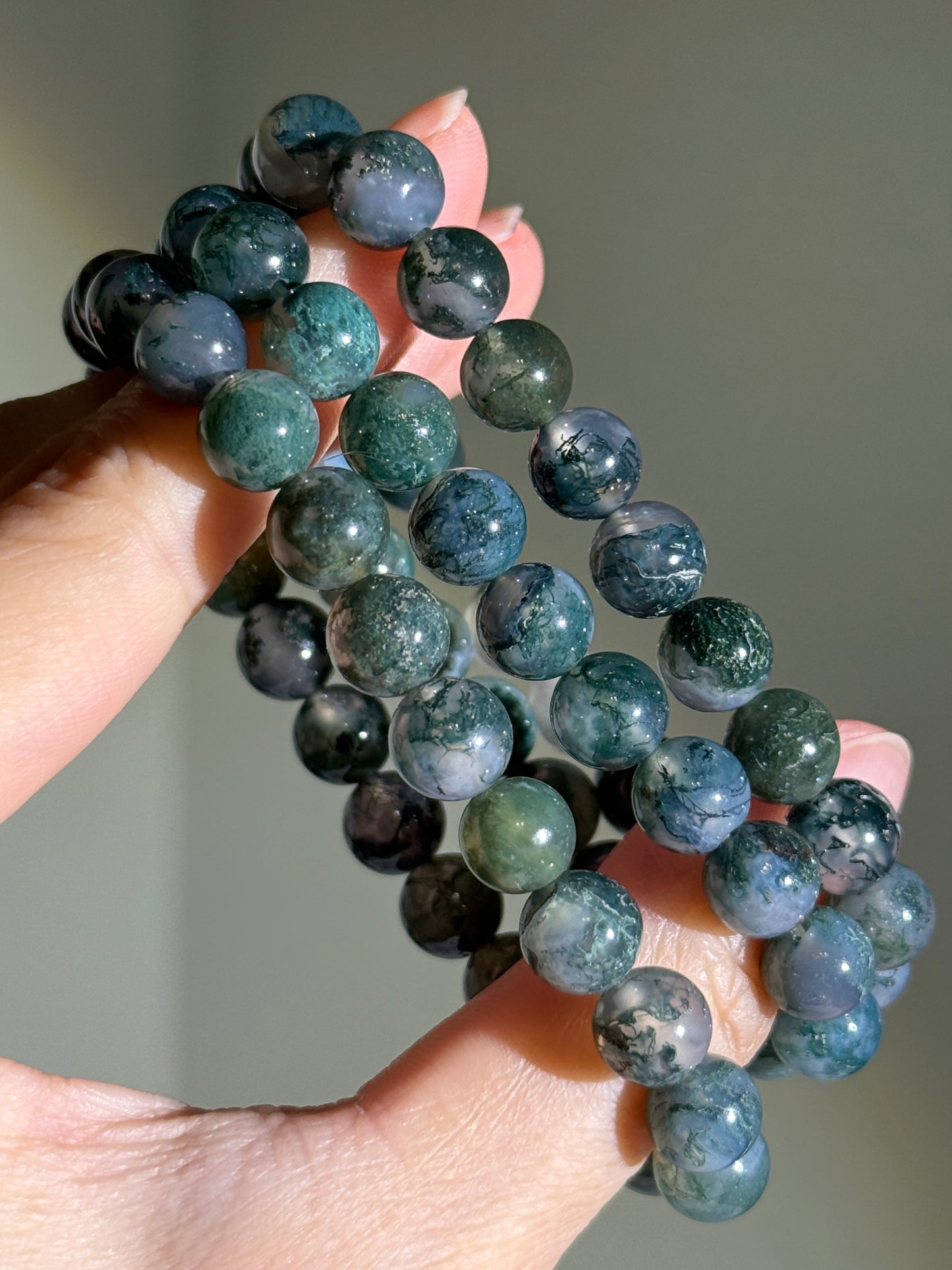 Translucent Moss Agate Bracelets, 8.5mm