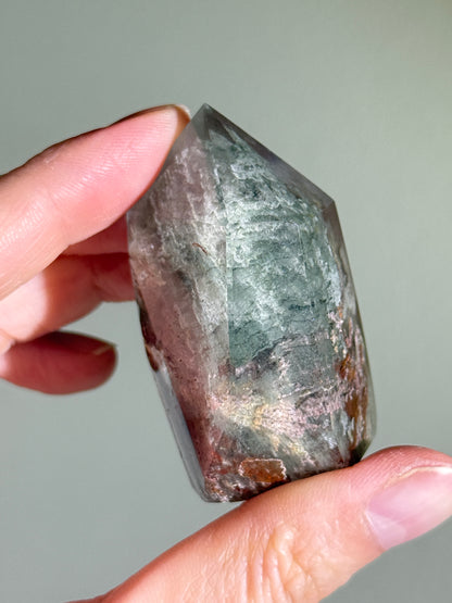 High Quality Water Clear Mint Green & Pink Layered Garden Quartz Tower, Zambia