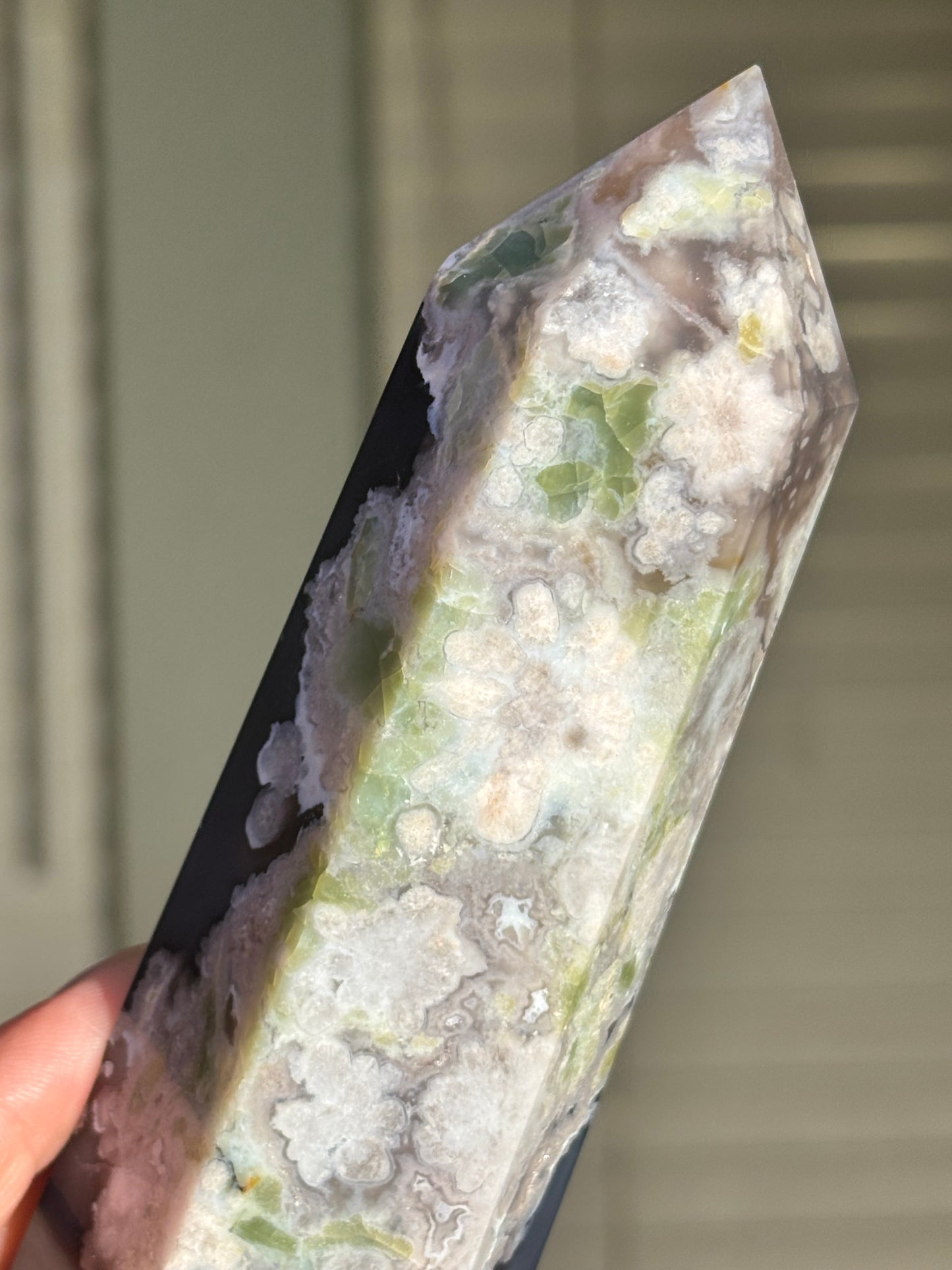 Statement Large Chunky Rare Black & Green Flower Agate Tower, Madagascar