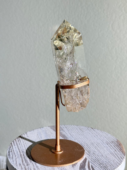 Statement Natural Champagne Rainbow Citrine Point On Customized Stand, Brazil