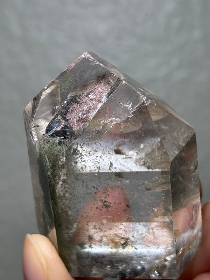 High Quality Water Clear Green Chlorite x Penetrator Quartz Tower, Brazil