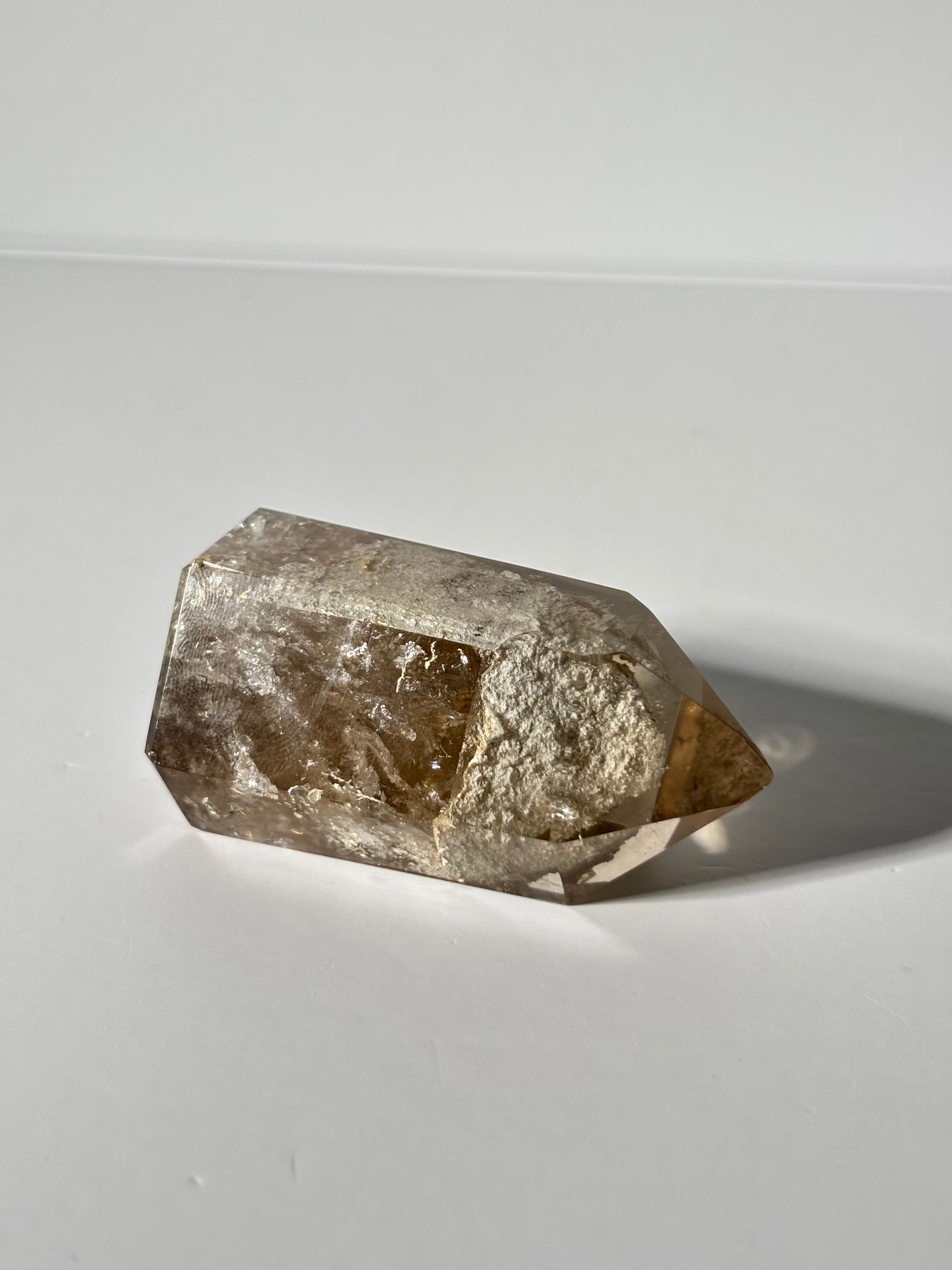 High Quality White Phantom Lodalite in Light Smoky Quartz Tower, Brazil