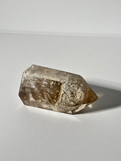 High Quality White Phantom Lodalite in Light Smoky Quartz Tower, Brazil