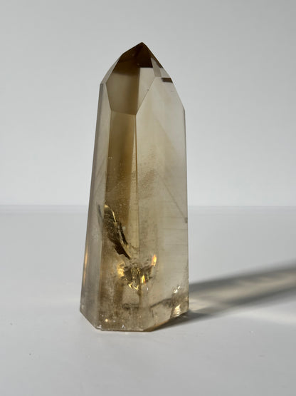 Large Natural Honey Citrine With White Phantom Inclusion Tower, Brazil