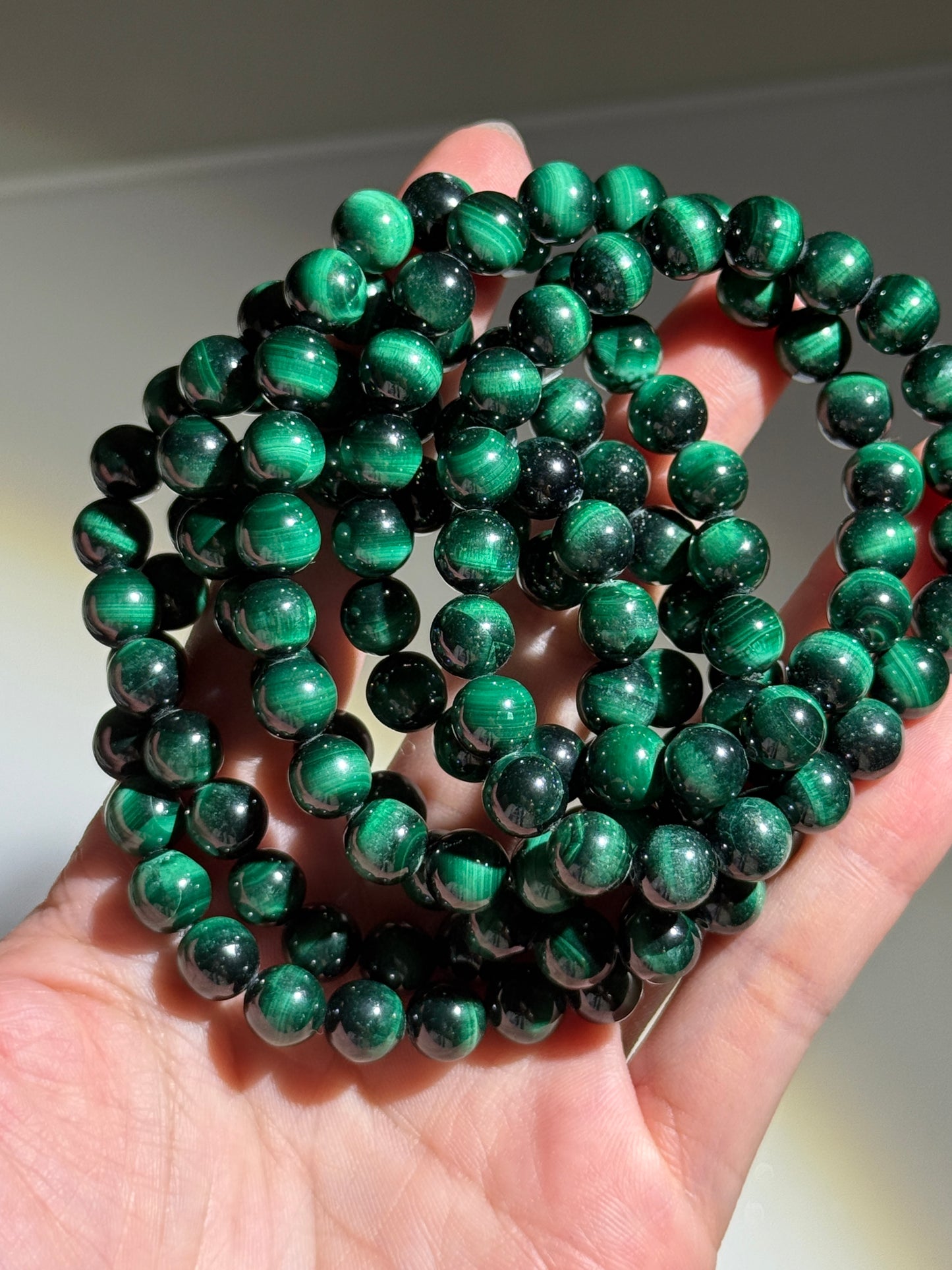 Chatoyant Malachite Bracelets, 8.5mm
