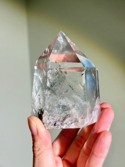 High Quality Statement Collector’s White & Green Phantom Chlorite in Quartz Tower, Brazil