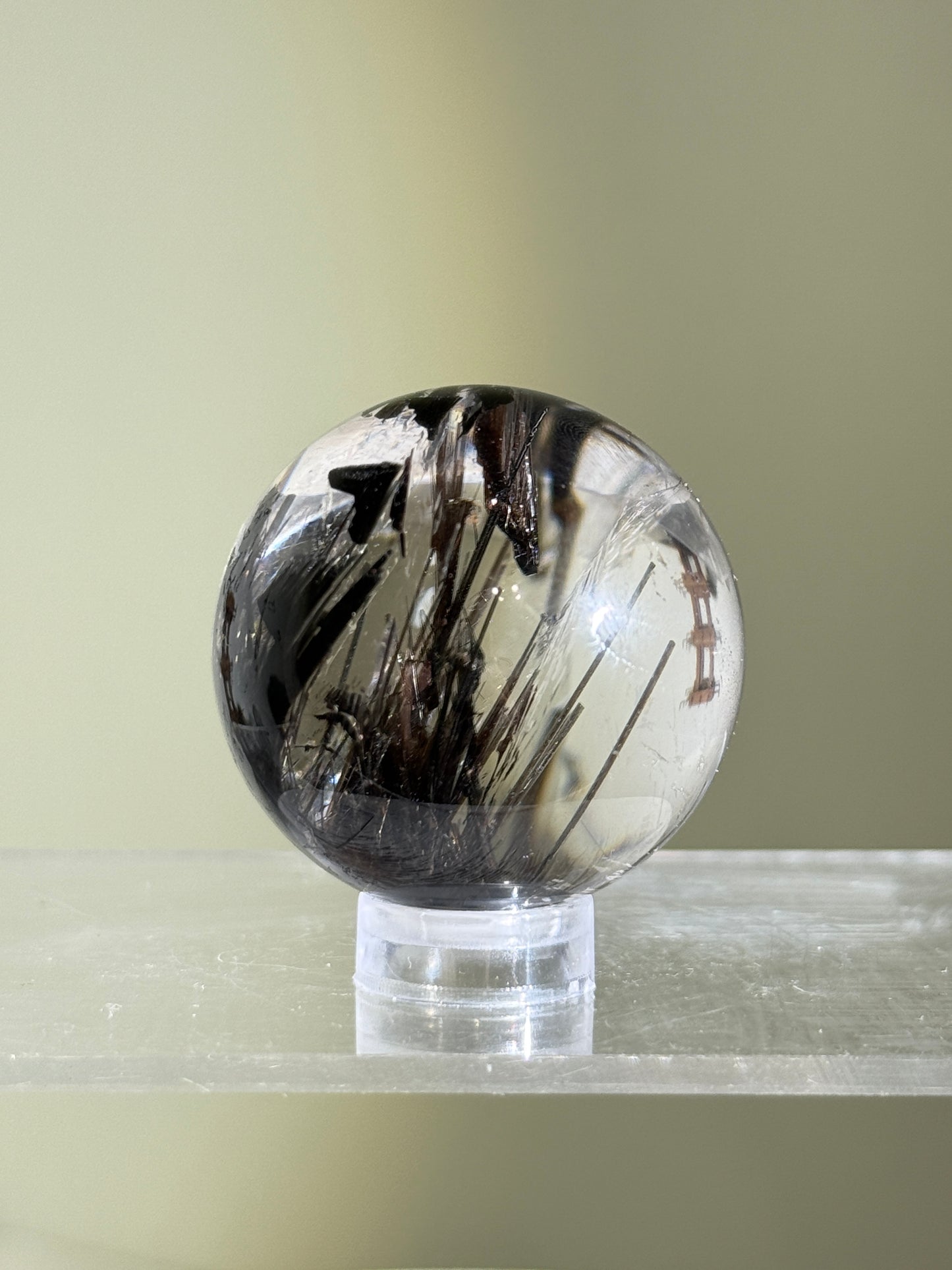 Rare Collector's Grade Black Tourmaline in Quartz Sphere, Brazil