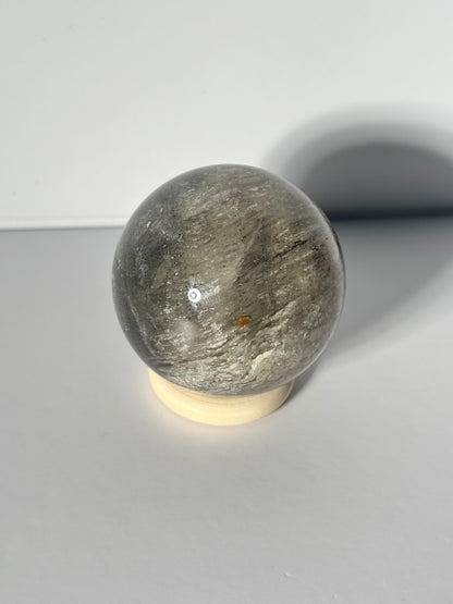 Unique Spooky White Layered Lodalite With Black Rutile Sphere, Brazil