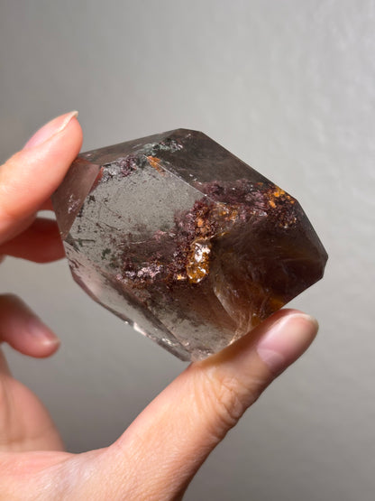 Rare Pink Garden Quartz With Pink Amphibole Freeform on Metal Stand, Brazil