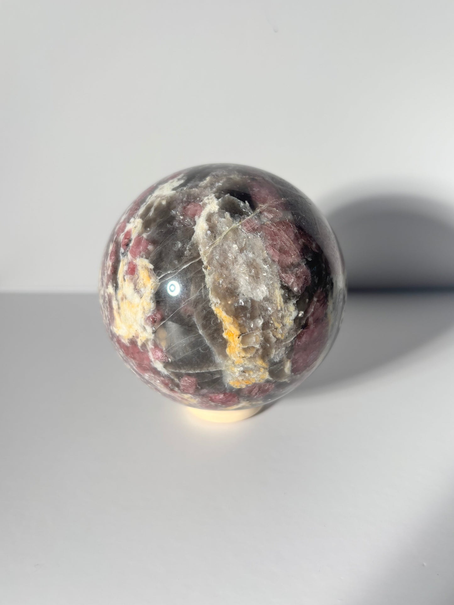 Large Pink Tourmaline x Smoky Quartz x Lepidolite Sphere
