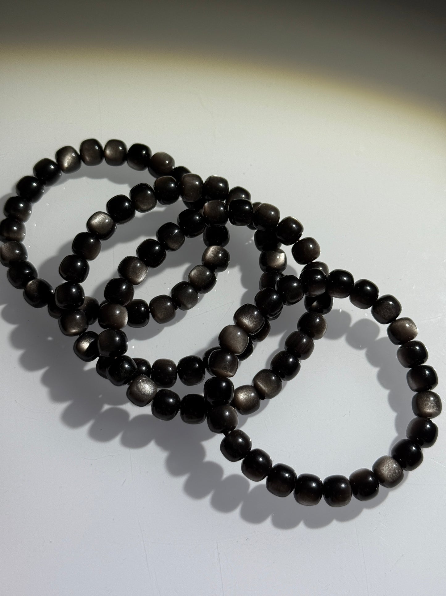 Silver Obsidian Bracelets, 8.5mm