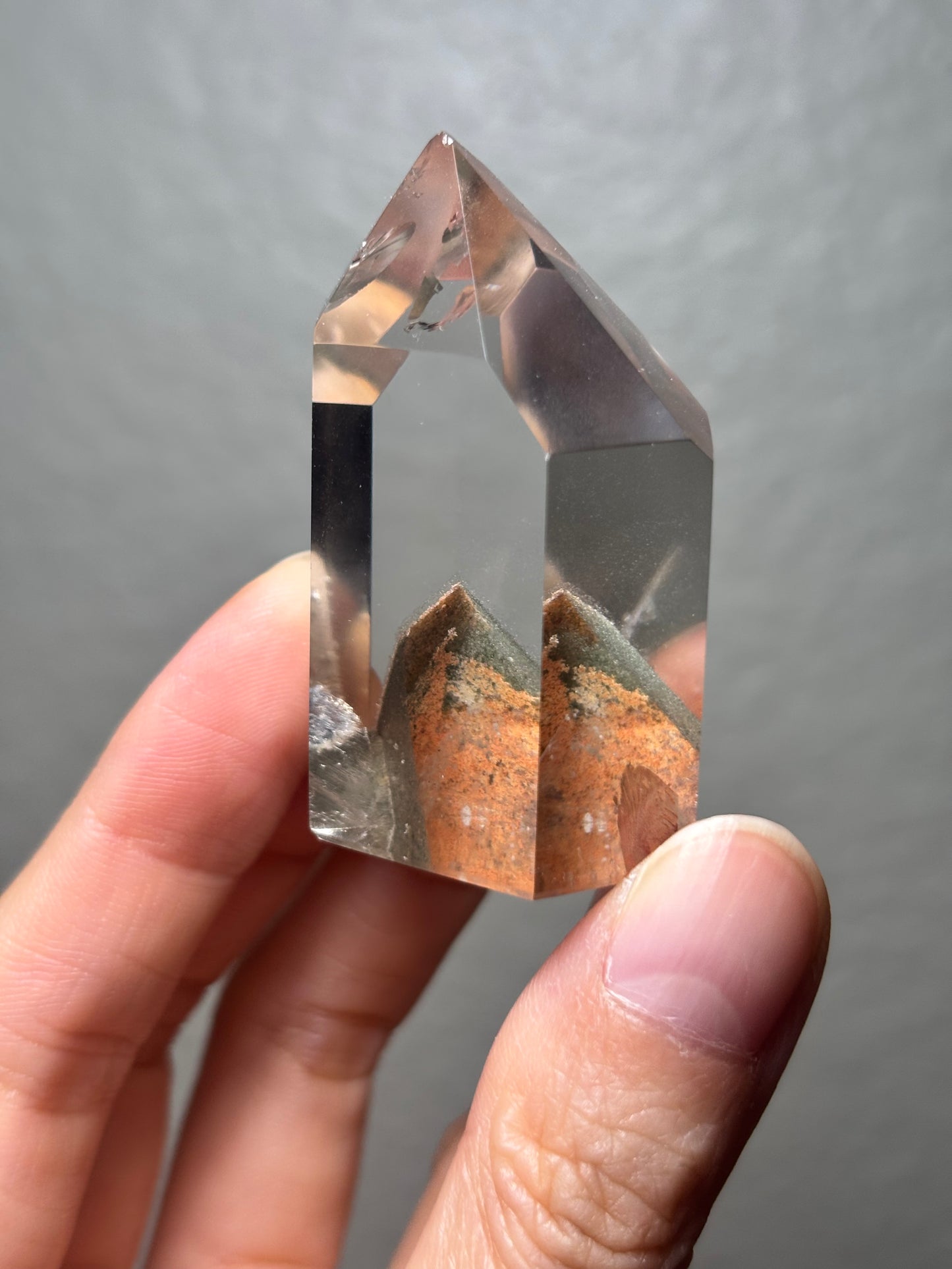 High Quality Water Clear Orange Green Phantom Garden Quartz Tower, Brazil