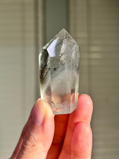 High Quality Water Clear Green & White Phantom Chlorite Quartz Tower, Brazil