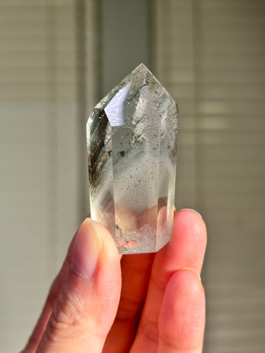 High Quality Water Clear Green & White Phantom Chlorite Quartz Tower, Brazil