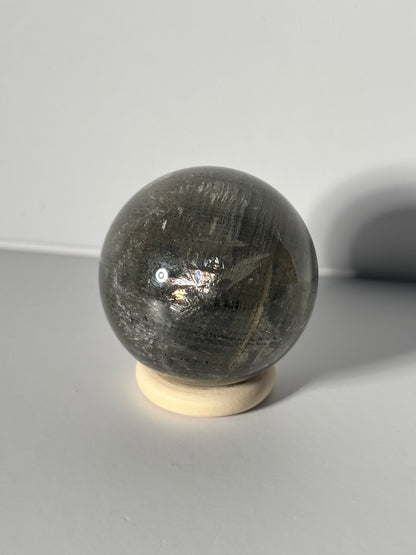 Unique Spooky White Layered Lodalite With Black Rutile Sphere, Brazil